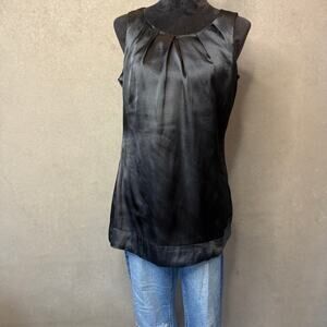 Charlotte Russe Black Satin Sleeveless Tunic Top  L Pleated Neck Side Zip Y2K
